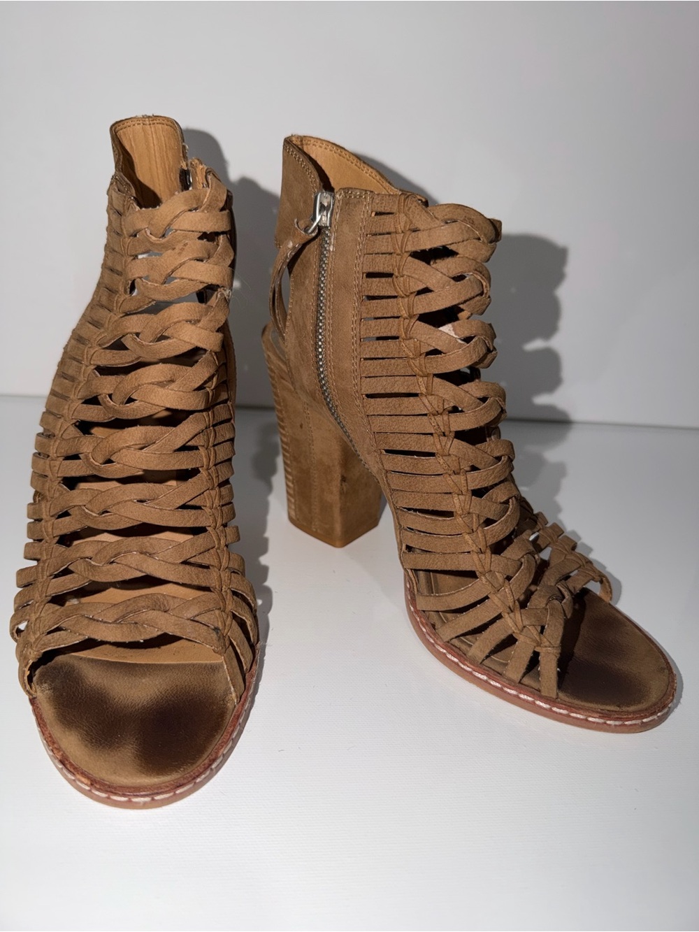 Dolce Vita Tan Woven Suede Lace-Up Block Heel Sandals